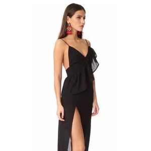 For Love & Lemons Black Flamenco Maxi Dress Off Shoulder High Slit Sexy LBD XS